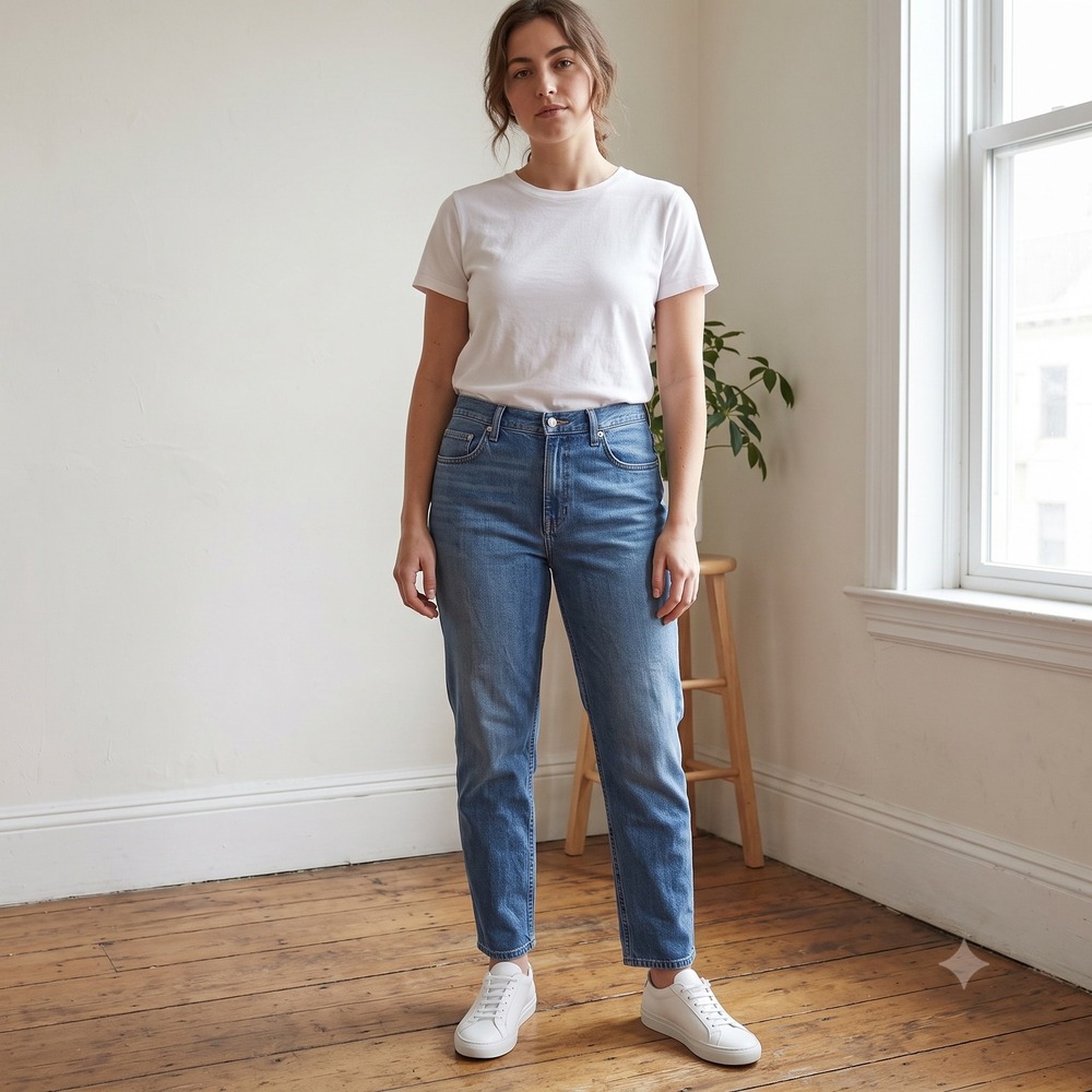 Everlane High-Rise Straight Jeans in Light Blue Denim